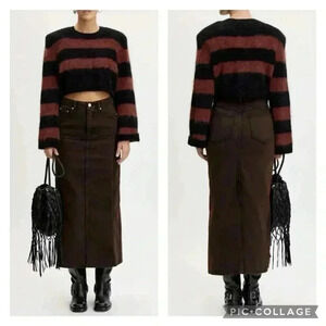 Gestuz Jamilla Long Denim Bitter Chocolate Skirt Size EU 44 US 12
